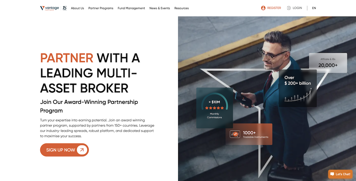 Screen capture of vantage partners affiliate program