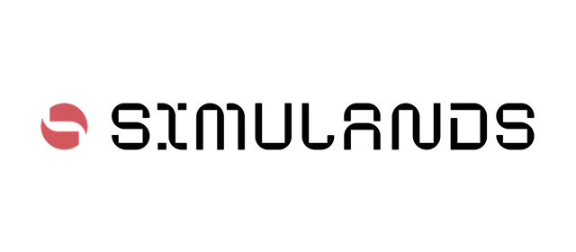 Simulands logo with stylized S icon in red and black text.