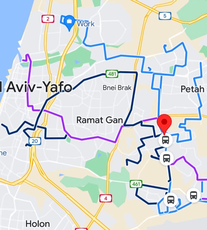 מפת הקווים העוברים ברחוב לוי אשכול (מסומן בחץ אדום