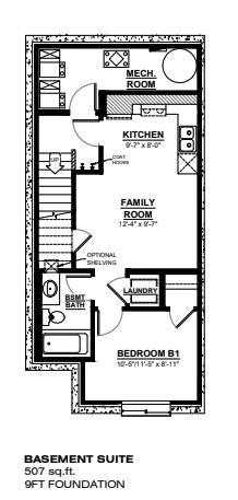 Floor plan of the 507 square foot basement suite