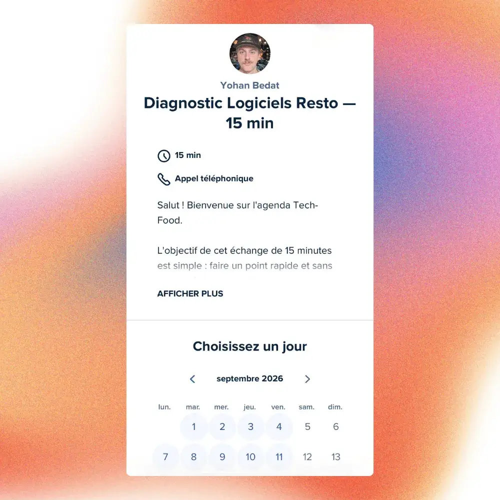 Image proposition de créneau d'appel téléphonique pour échanger avec un expert TechFood afin de trouver les meilleurs caisses enregistreuses et logiciels pour son restaurant