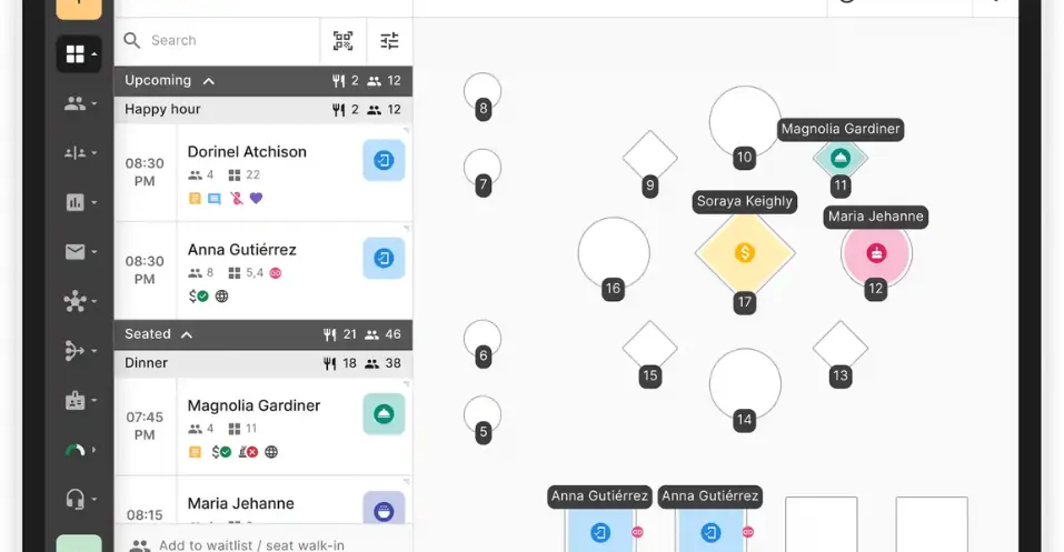 Image de l'interface zettle by paypal avec le plan de salle d'un restaurant