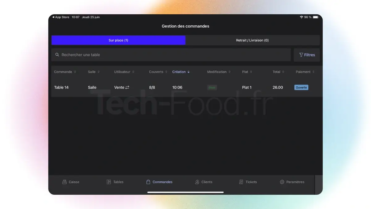 Écran de l'interface Lightspeed affichant le suivi détaillé d'une commande client et l'historique.