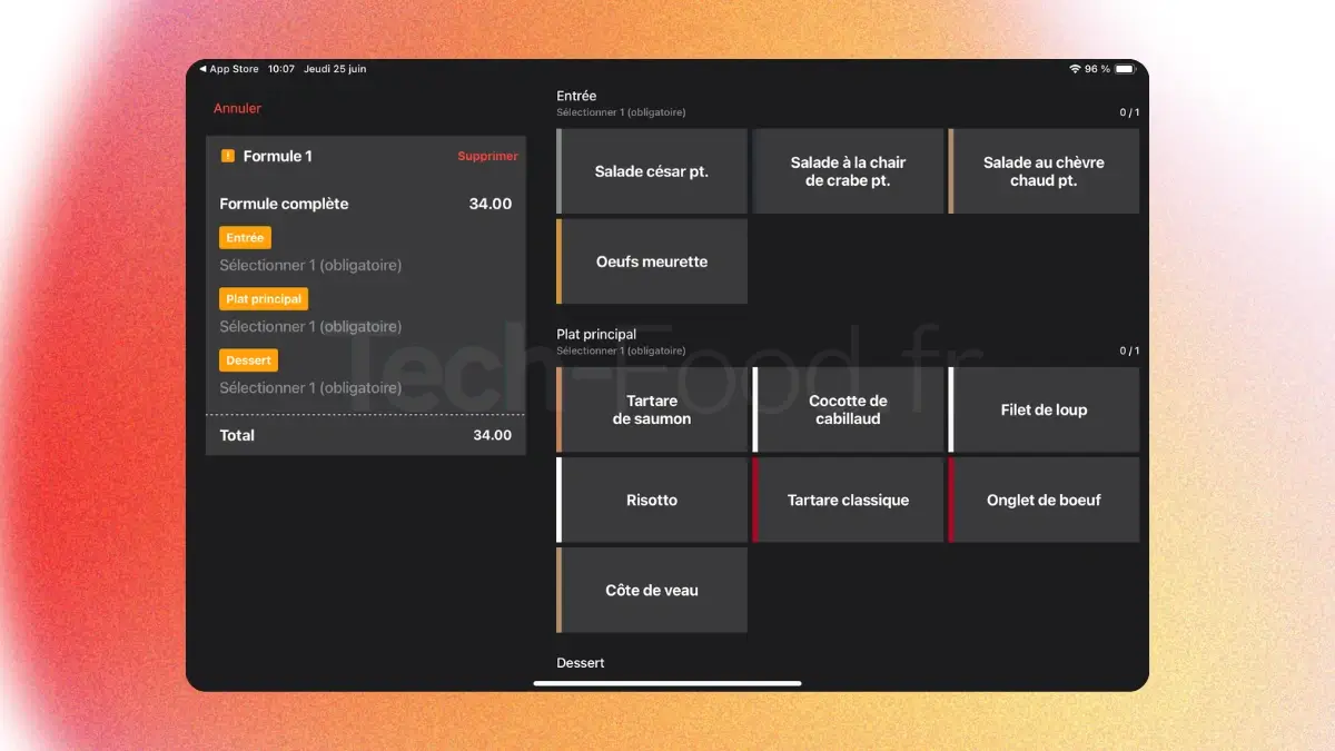Interface de configuration et d'affichage de la carte et du menu sur le logiciel Lightspeed.