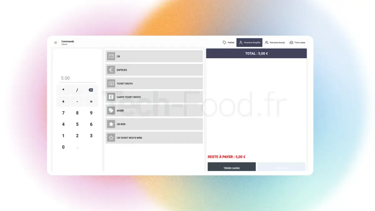 Interface d'encaissement et de gestion de caisse Innovorder Pro optimisée pour le traitement massif des ventes en restauration rapide.