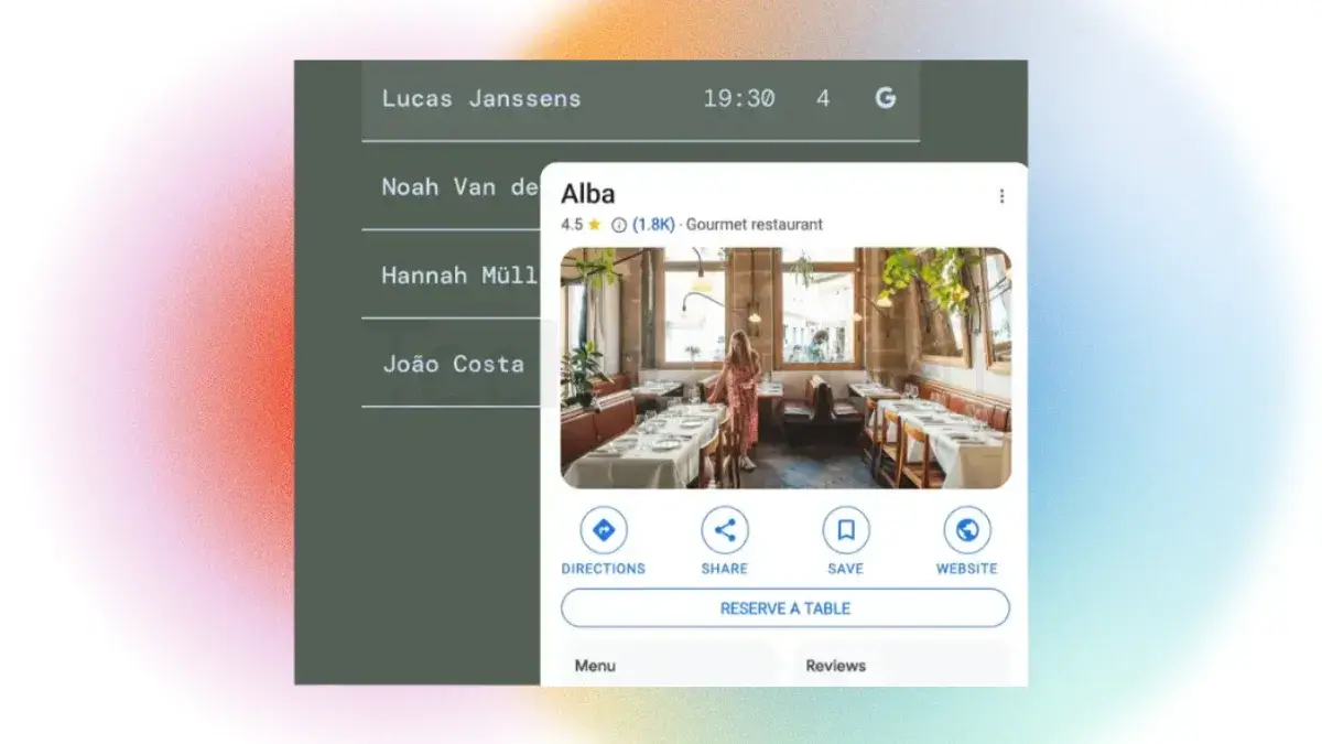Capture d'écran d'une fiche d'établissement Google Business Profile sur smartphone, mettant en évidence le bouton officiel bleu « Réserver une table » propulsé par l'intégration Zenchef.