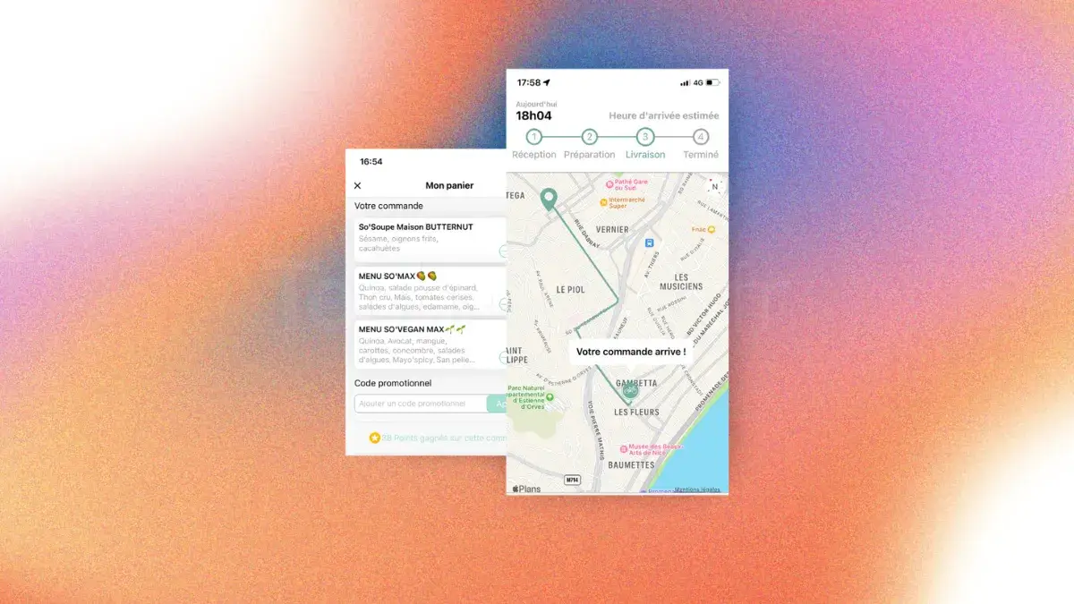Capture d'écran de l'interface d'administration de la commande en ligne Dishop montrant une carte géographique interactive et le suivi logistique d'une livraison en temps réel.
