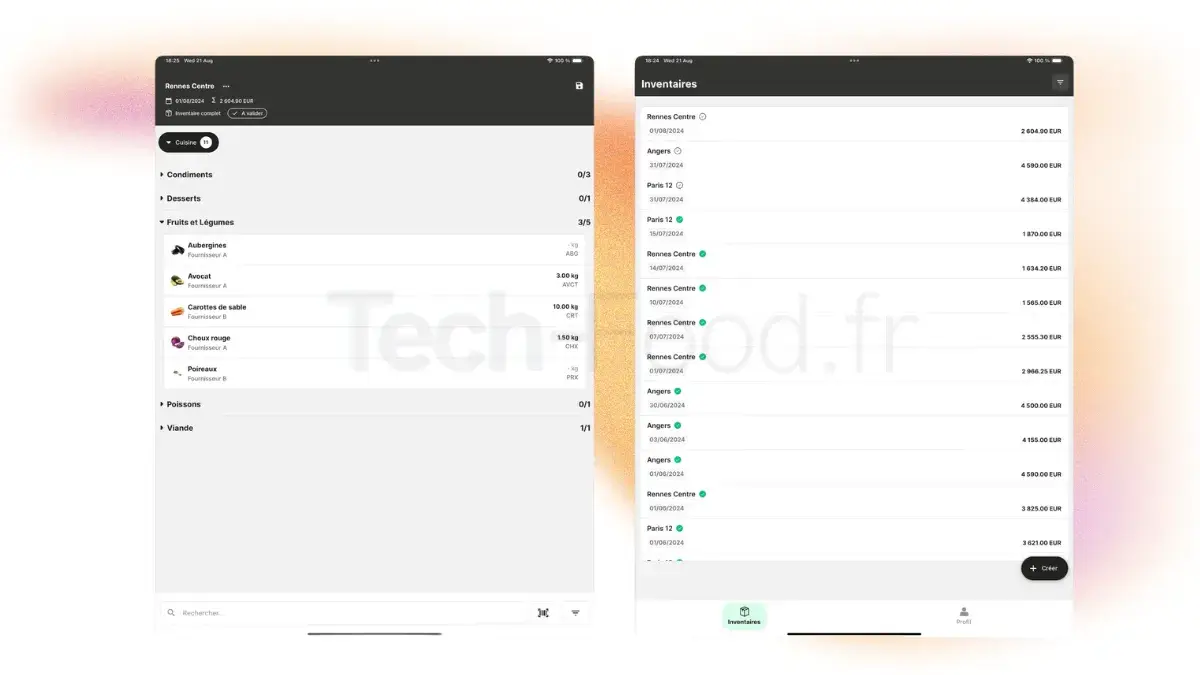 Menu de sélection multi-établissements sur l'interface Inpulse offrant une vue consolidée de l'état des stocks de plusieurs restaurants d'un même groupe.