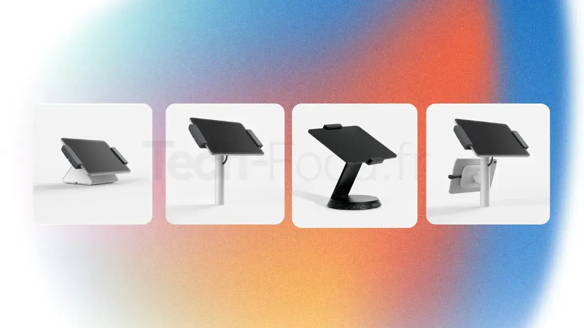 Différents modèles de supports et stands sécurisés Bouncepad pour fixer un iPad sur un comptoir de restaurant