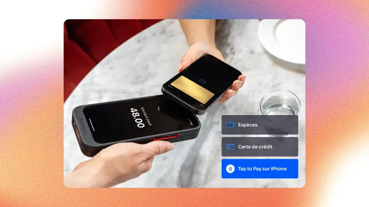 Terminal de paiement Lightspeed connecté affichant le montant d'une addition synchronisé avec le logiciel de caisse.