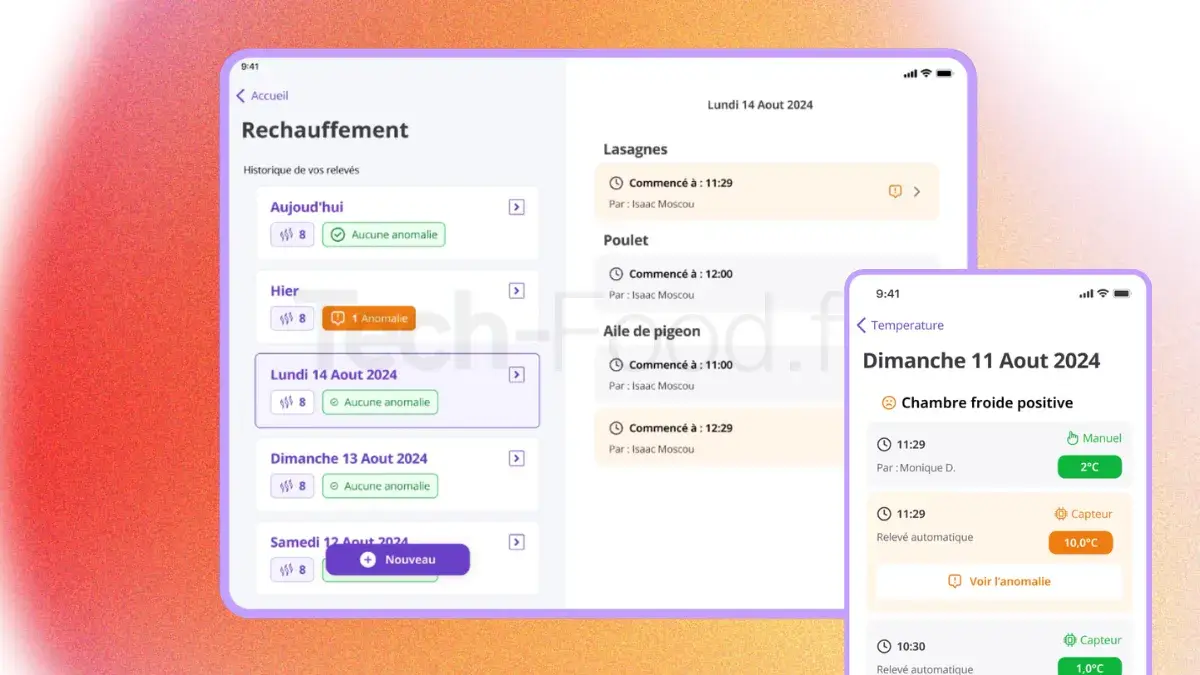 Écran de l'application mobile Hygie affichant les courbes de température et les alertes de non-conformité des enceintes froides.