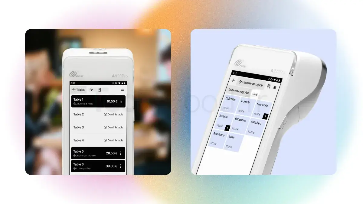 Terminal de paiement Android PAX A920 Pro affichant le logiciel de caisse Flatpay
