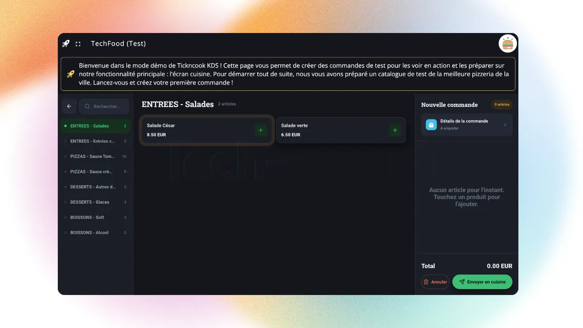 Interface de saisie et de catalogue produits du logiciel TickNCook KDS