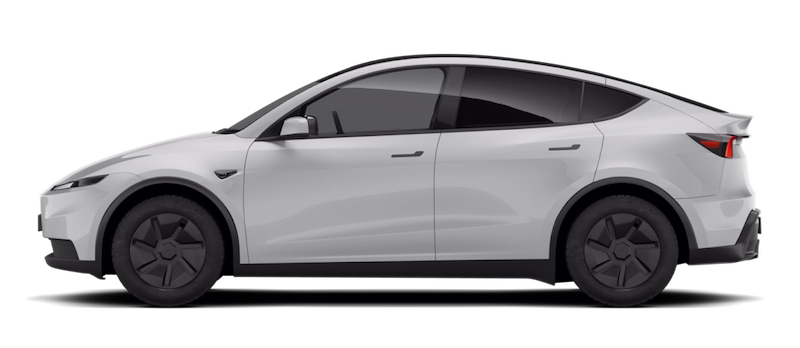 Tesla Model Y in white, side view