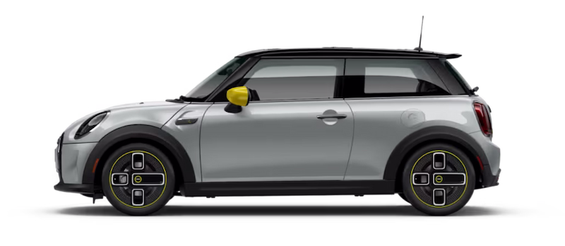 Electric MINI Cooper in grey, side view