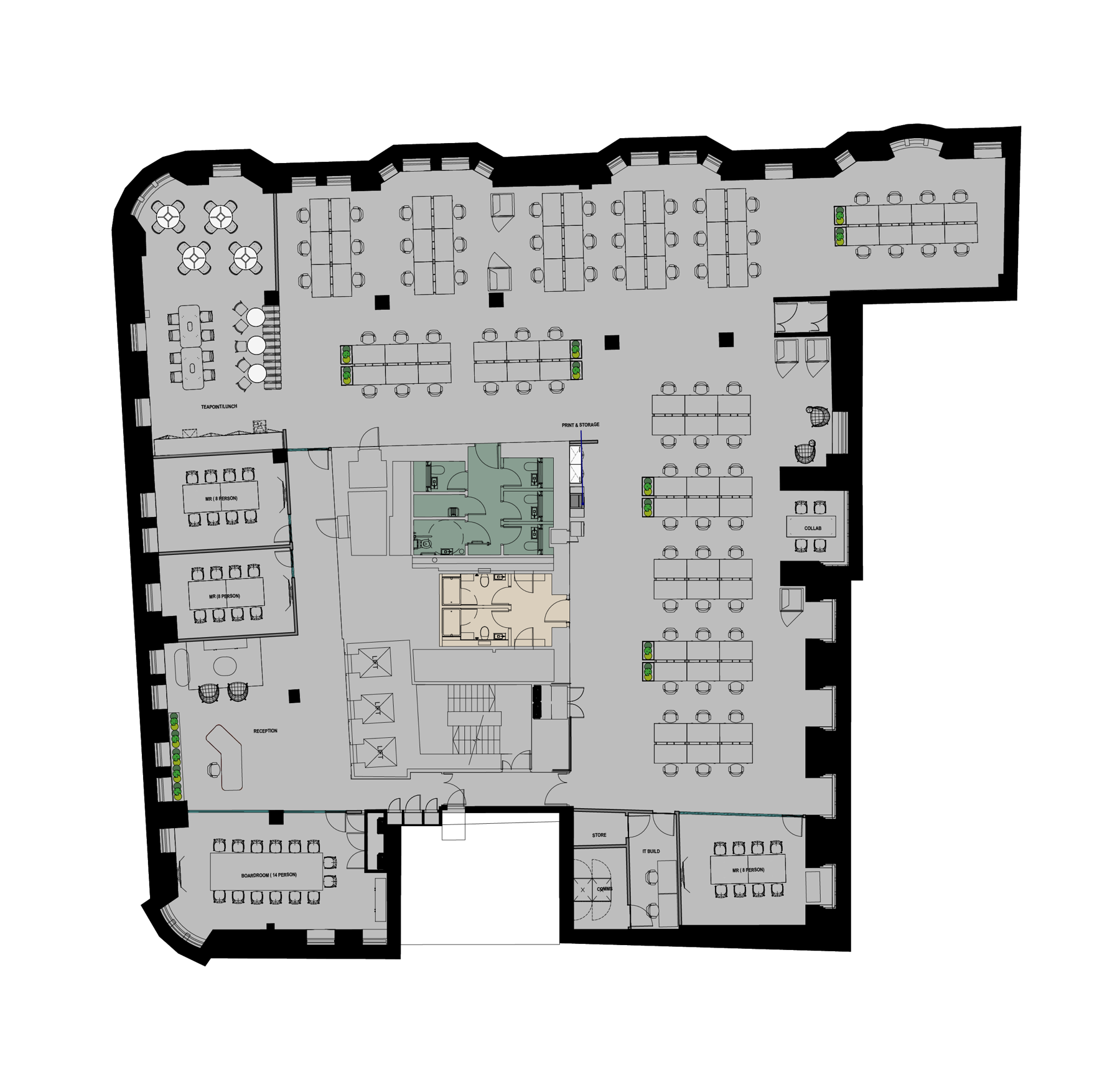 Indicative space plan, fourth floor