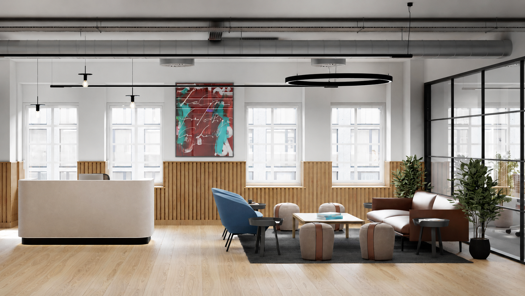 Fitted fourth floor office with desks and planting