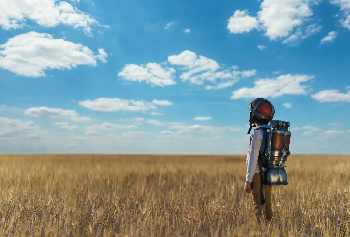 Boy in field with rocket pack on back to represent agile, future-proof procurement