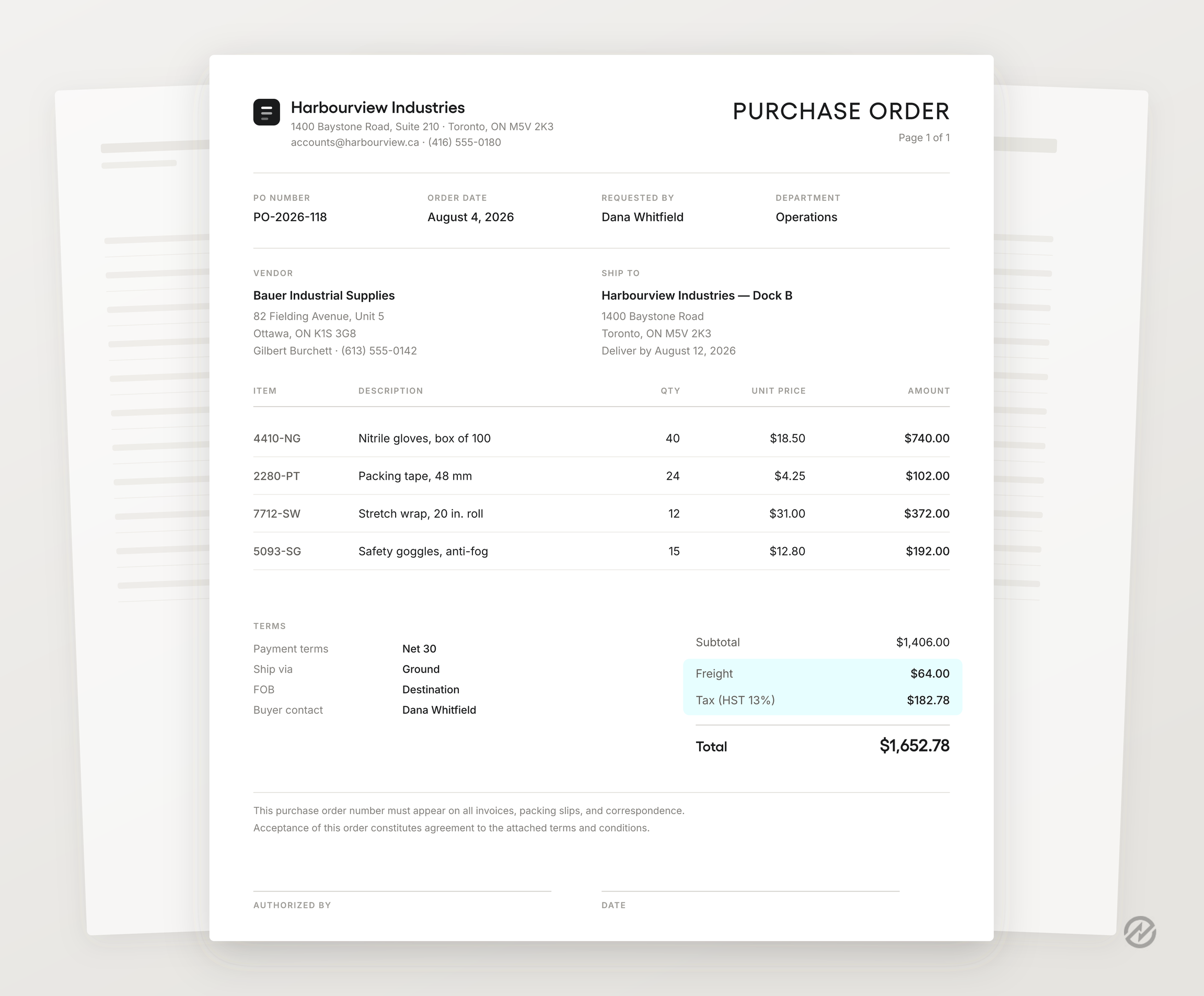 Purchase Order Template Example
