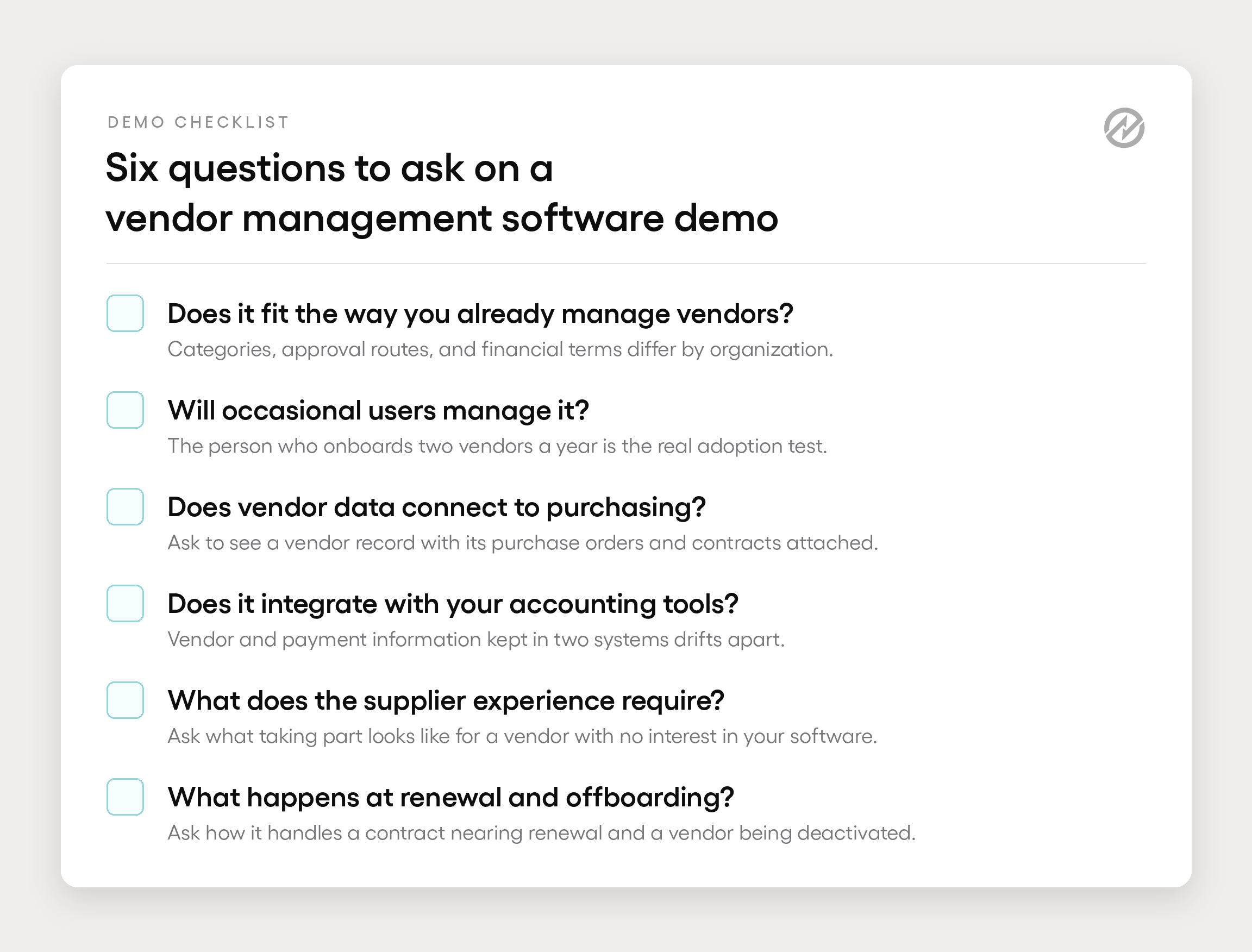 A demo checklist for choosing vendor management software