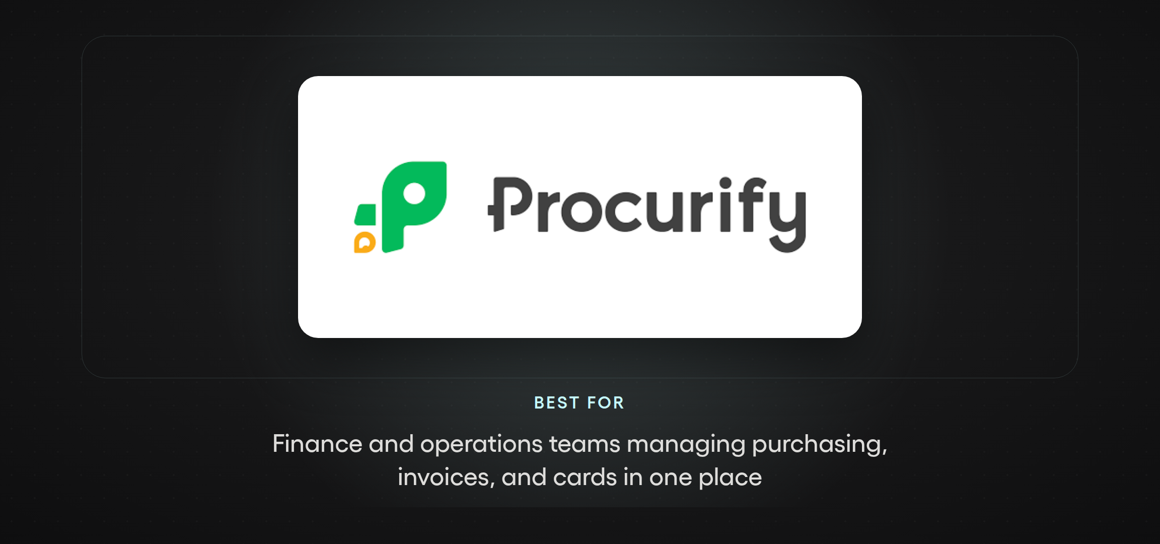 Procurify logo — mid-market purchasing, invoice, and spend card software featured in Tradogram's procurement software buyer's guide for small businesses