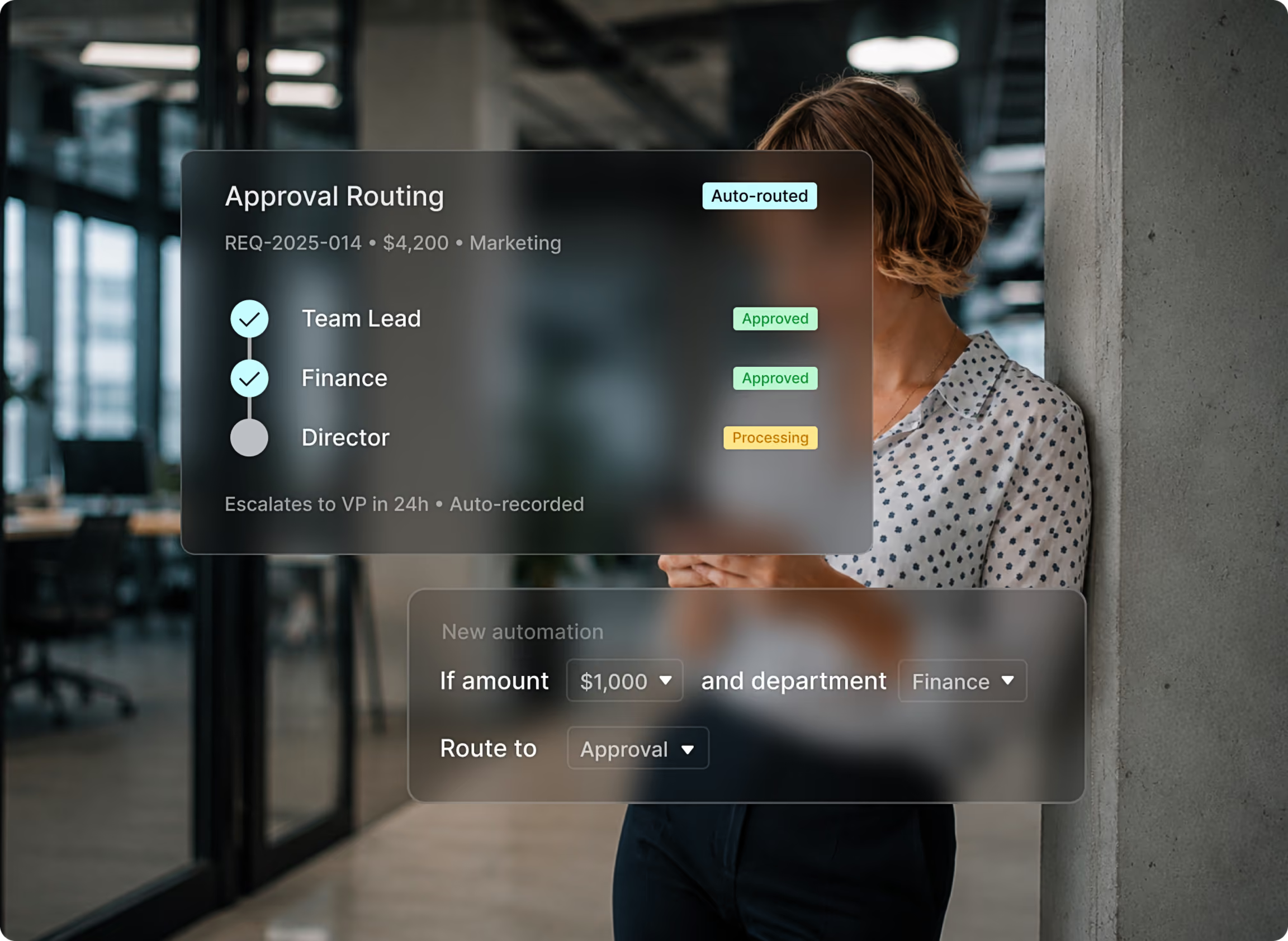 A stylized representation of the approval routing workflows in the Tradogram procurement platform