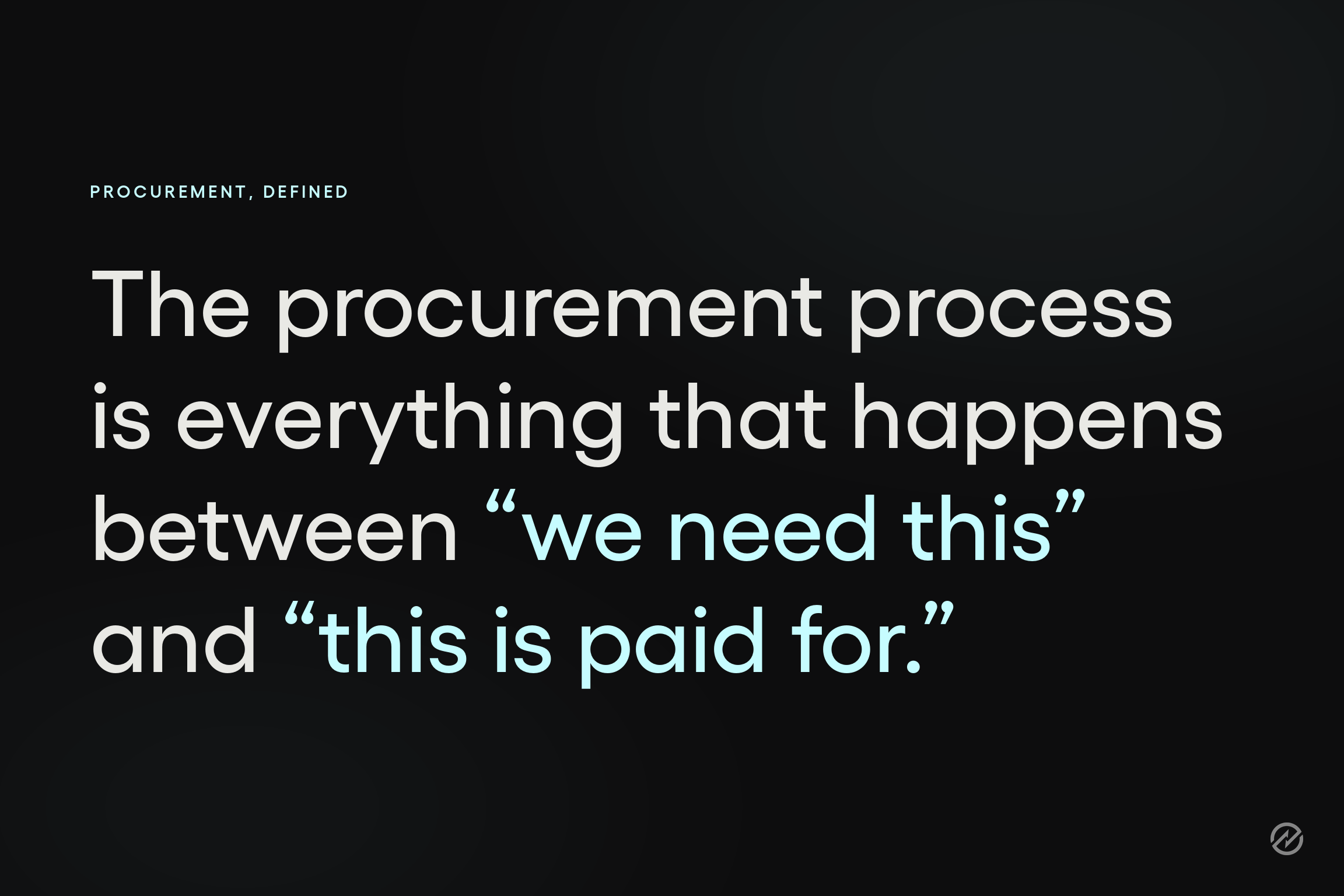 A definition graphic showing that the procurement process spans from identifying a need to recording payment.
