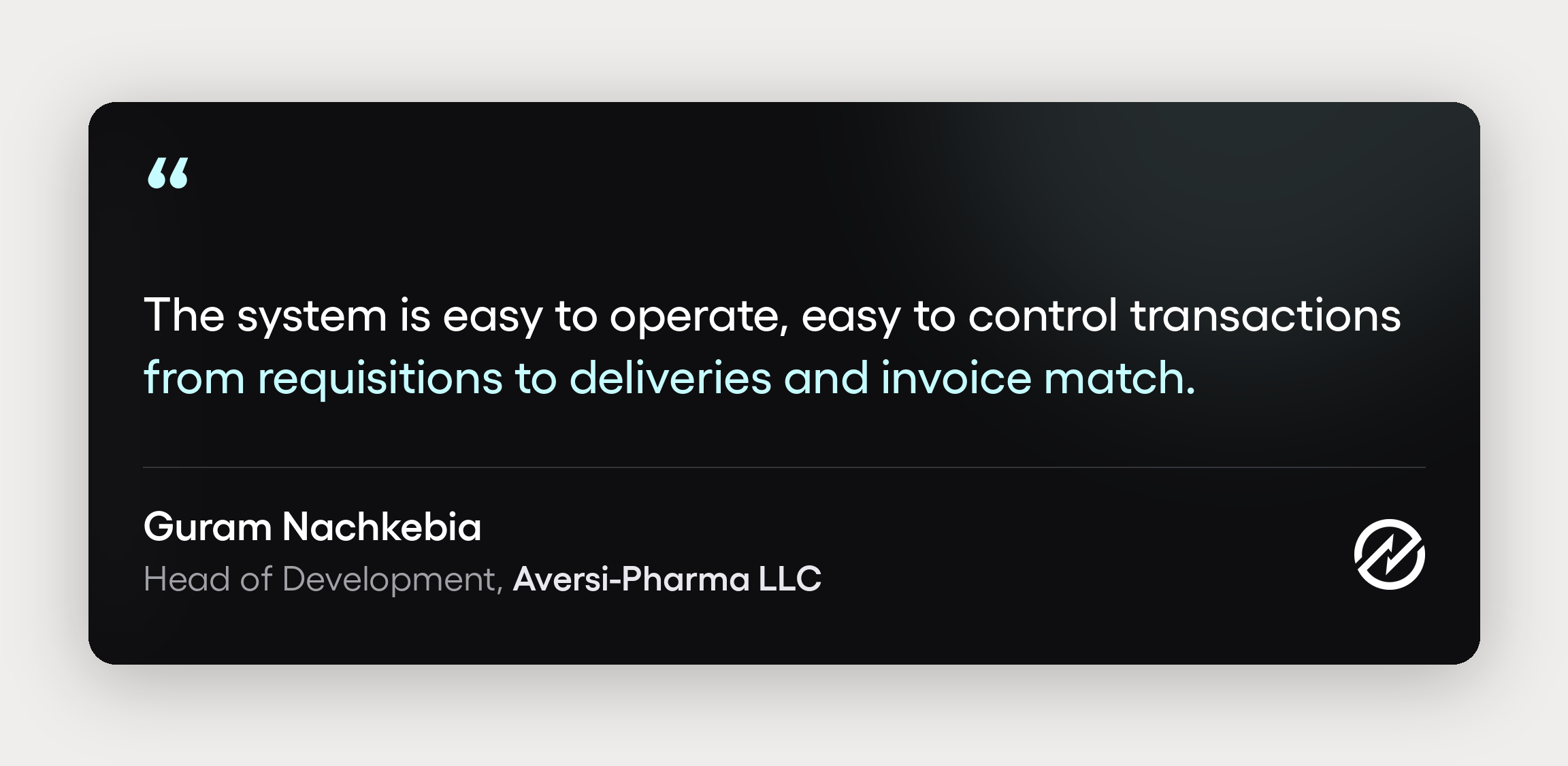 Customer testimonial from Aversi-Pharma about controlling transactions from requisition through invoice matching in Tradogram.
