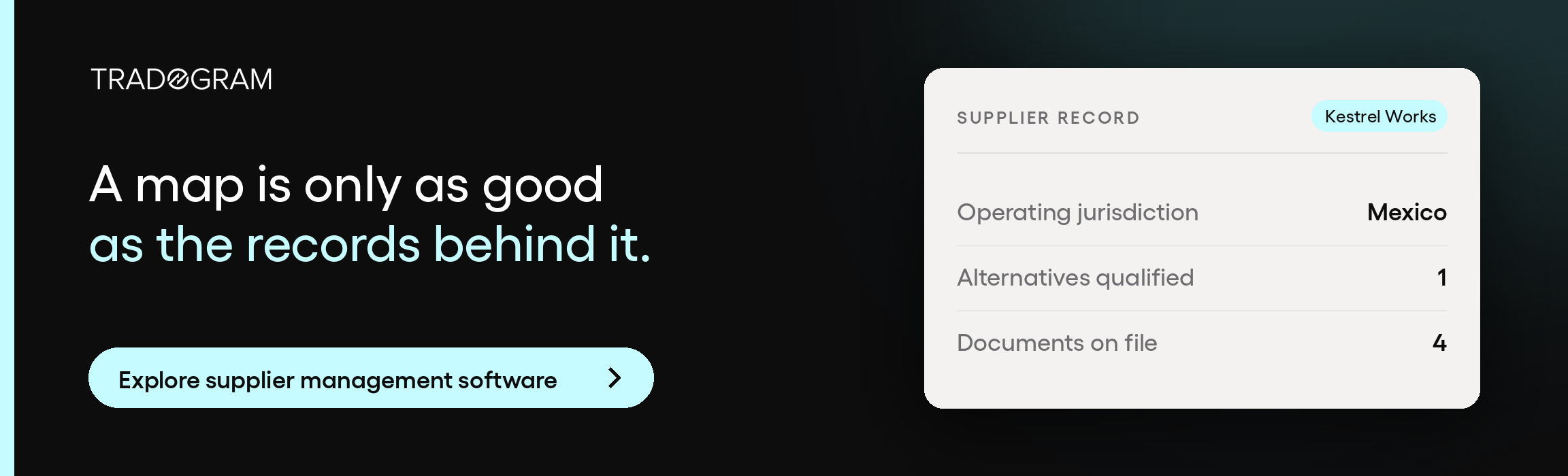 Explore Tradogram's supplier management software to keep vendor records and qualification data in one place.