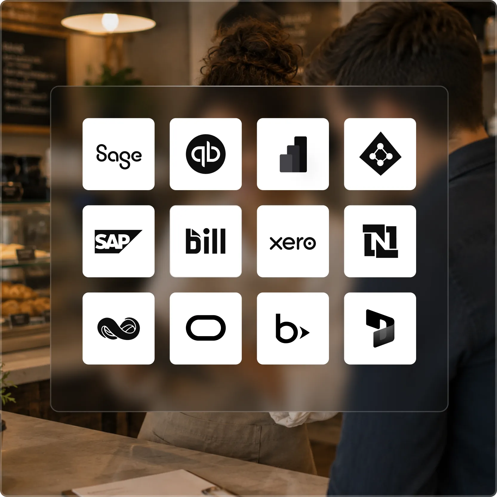 Tradogram hospitality procurement software showing accounting and ERP integrations including Sage, QuickBooks, SAP, Xero, and Microsoft Dynamics.