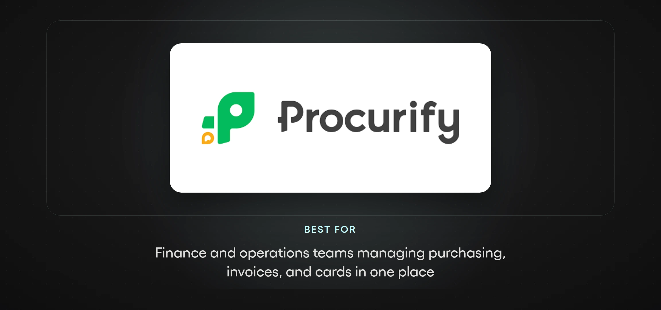 Procurify logo — mid-market purchasing, invoice, and spend card software featured in Tradogram's procurement software buyer's guide for small businesses