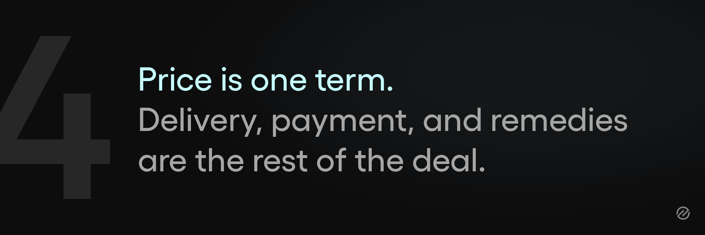 A banner graphic for step four of the procurement process, noting that negotiation covers delivery, payment, and remedies alongside price.
