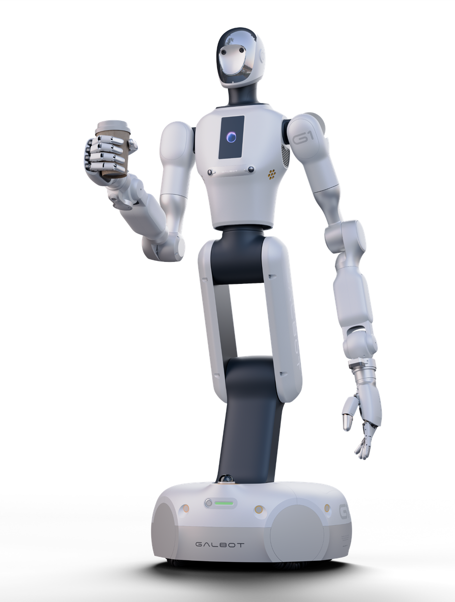 Galbot G1 humanoid robot holding a coffee cup