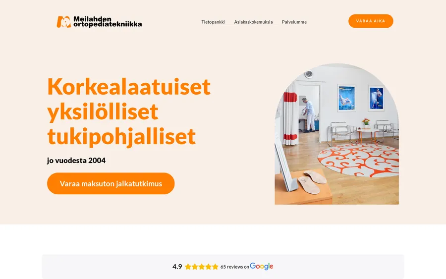 Meilahden ortopediatekniikan verkkosivuston etusivu