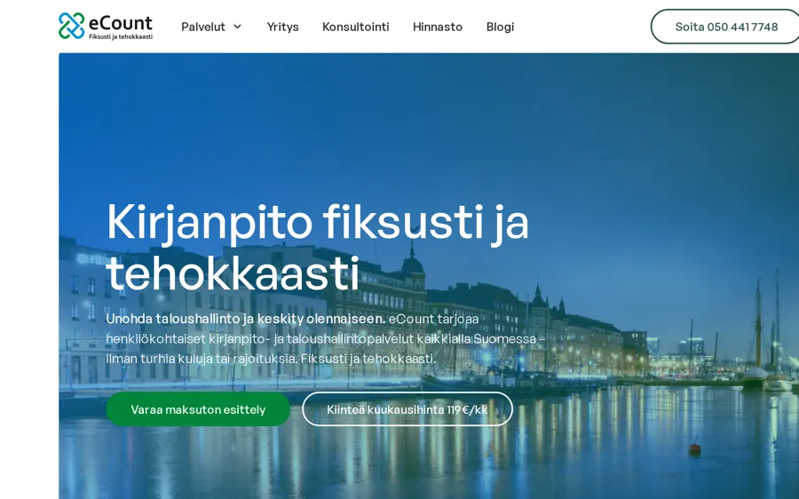 eCount-verkkosivuston etusivu