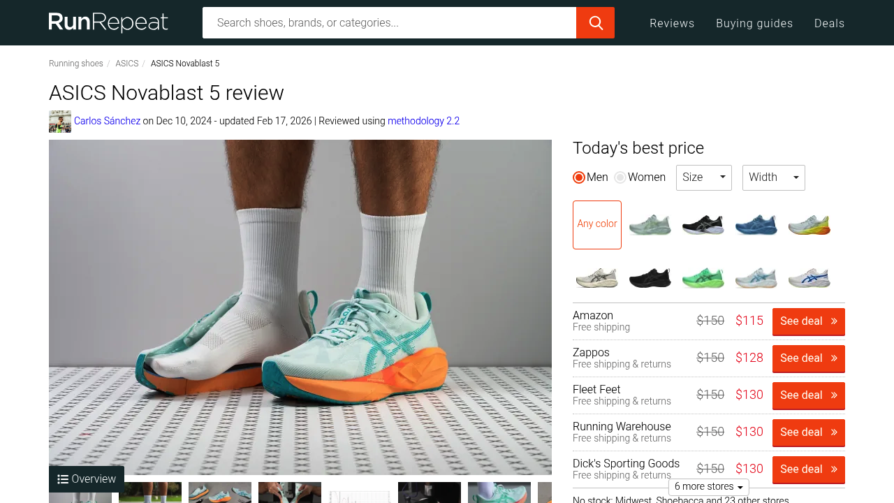 Screenshot of https://runrepeat.com/asics-novablast-5
