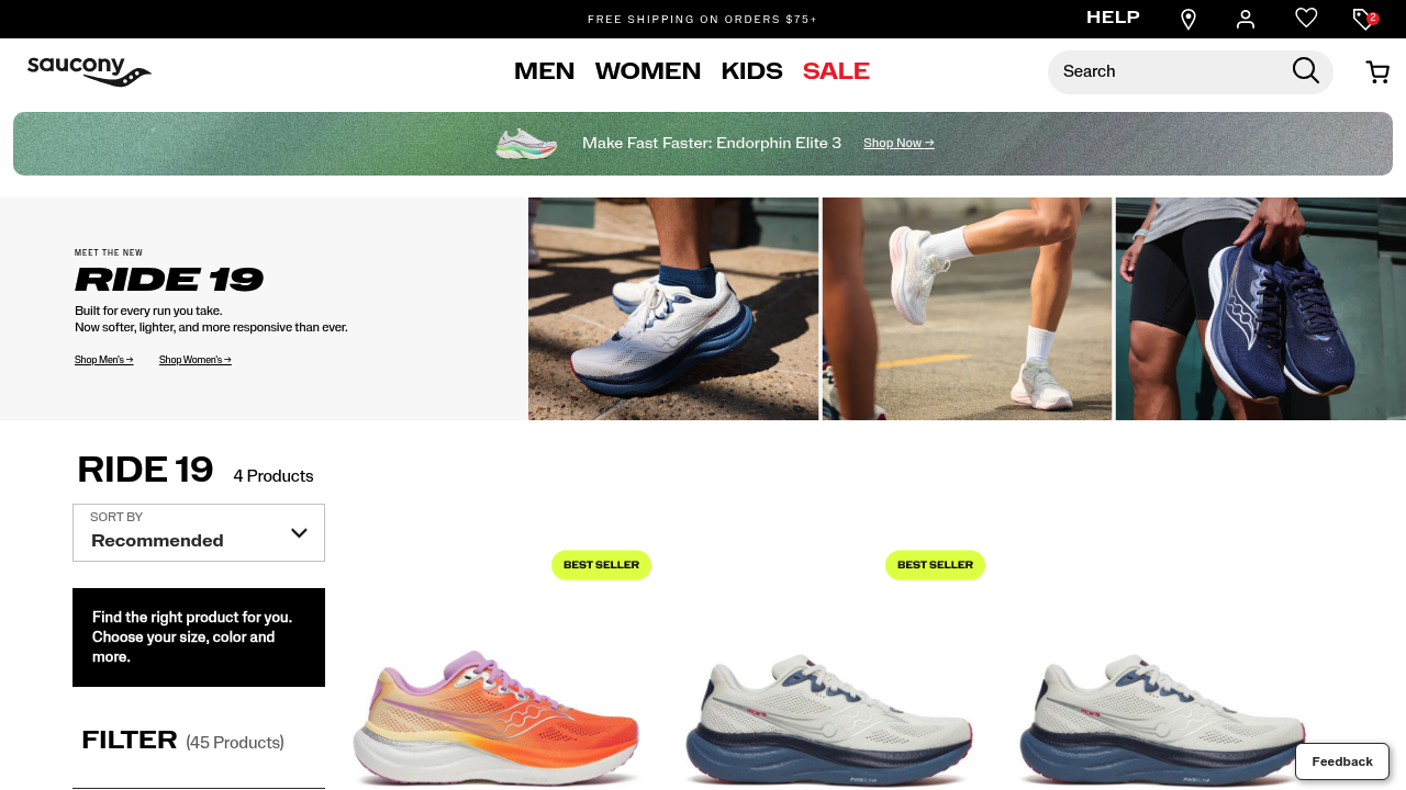 Screenshot of https://www.saucony.com/en/ride-18/