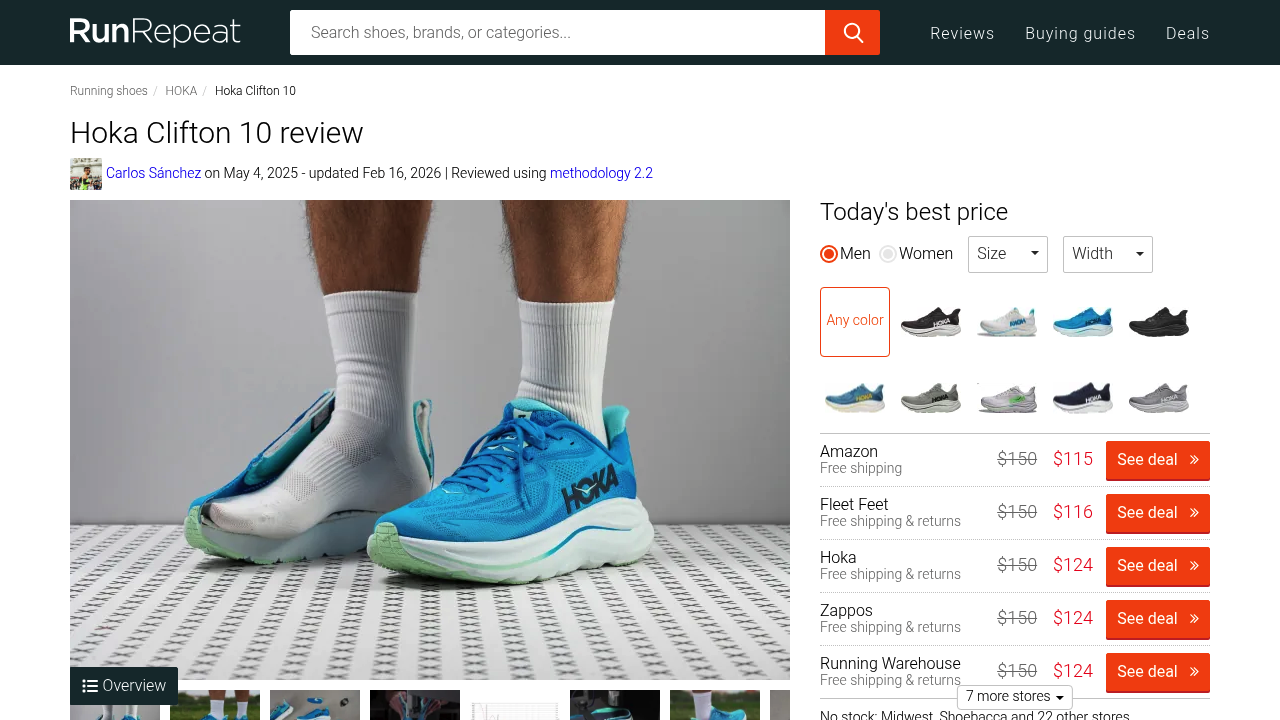 Screenshot of https://runrepeat.com/hoka-clifton-10