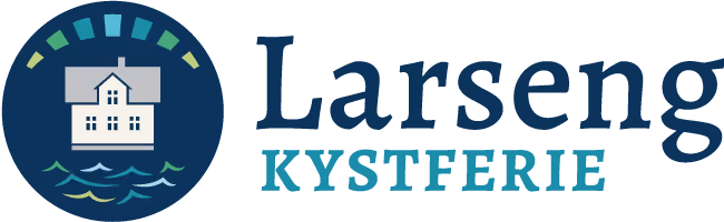 Larseng Kystferie logo with a house on water waves inside a circular design.