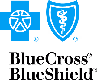 Blue Cross Blue Shield logo with blue cross and blue shield featuring a medical caduceus.