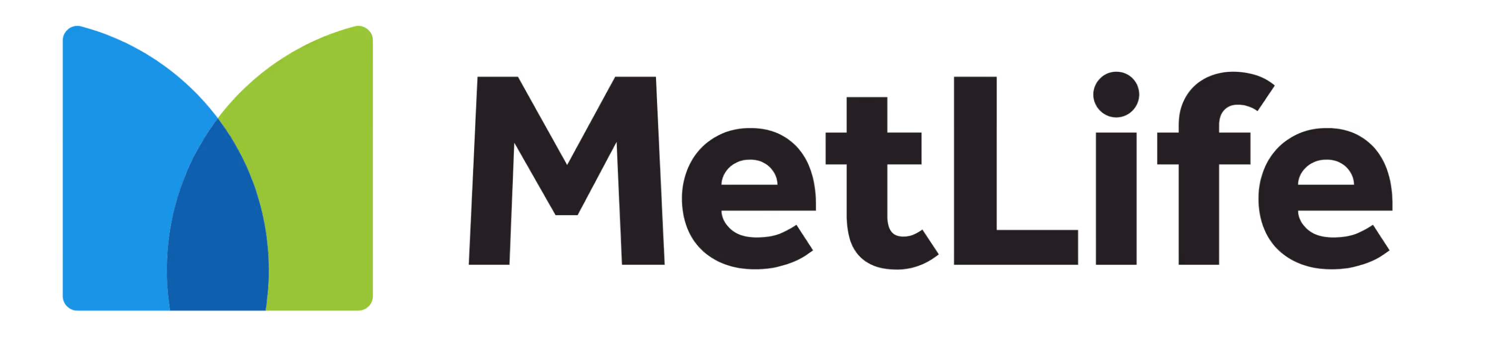 MetLife logo with blue and green shape to the left of the black text.