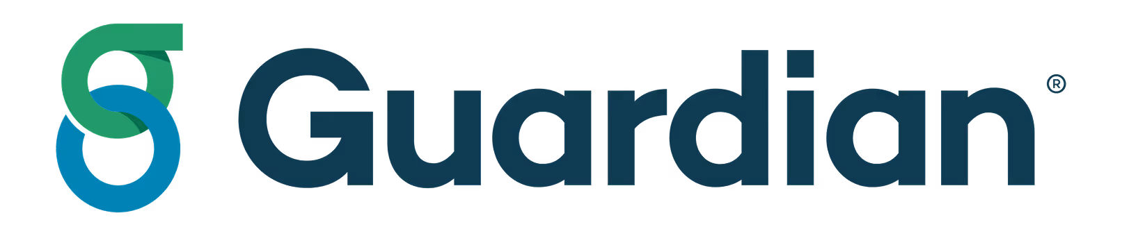 Guardian logo featuring interlocking green and blue rings with bold dark blue text.