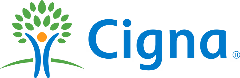 Cigna logo with stylized human figure and tree symbol.