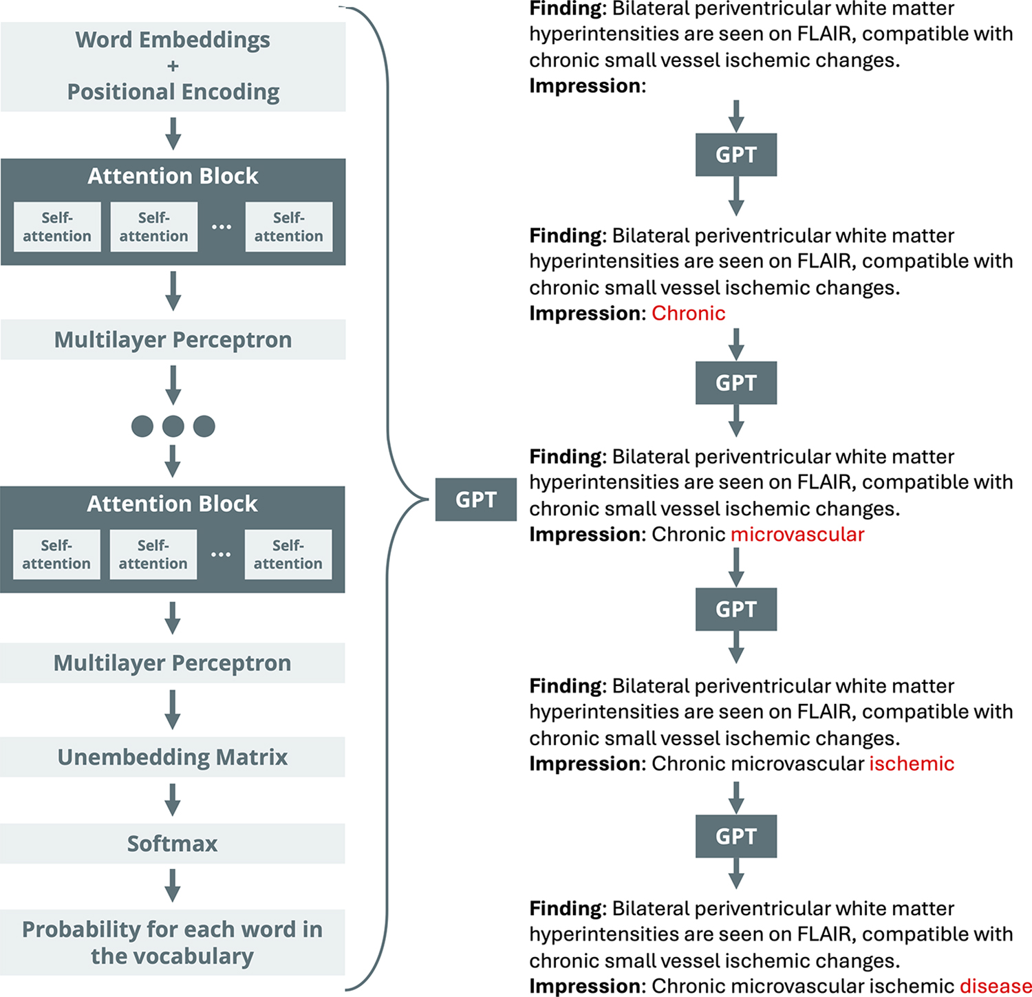 The overall structure of a generative pretrained transformer (GPT) model. After positional encoding is applied to the wo