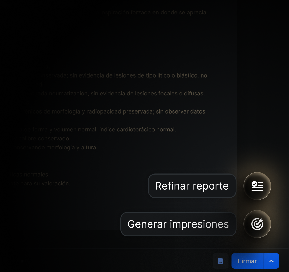 Acciones rápidas Refinar reporte y Generar impresiones en Eden PACS