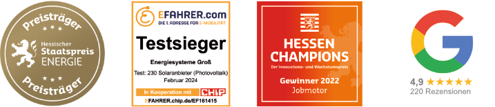 Hessischer Staatspreis Energie, EFAHRER.com Testsieger Feb 2024, Hessen Champions Gewinner 2022, Google 4.9 stars 220 reviews