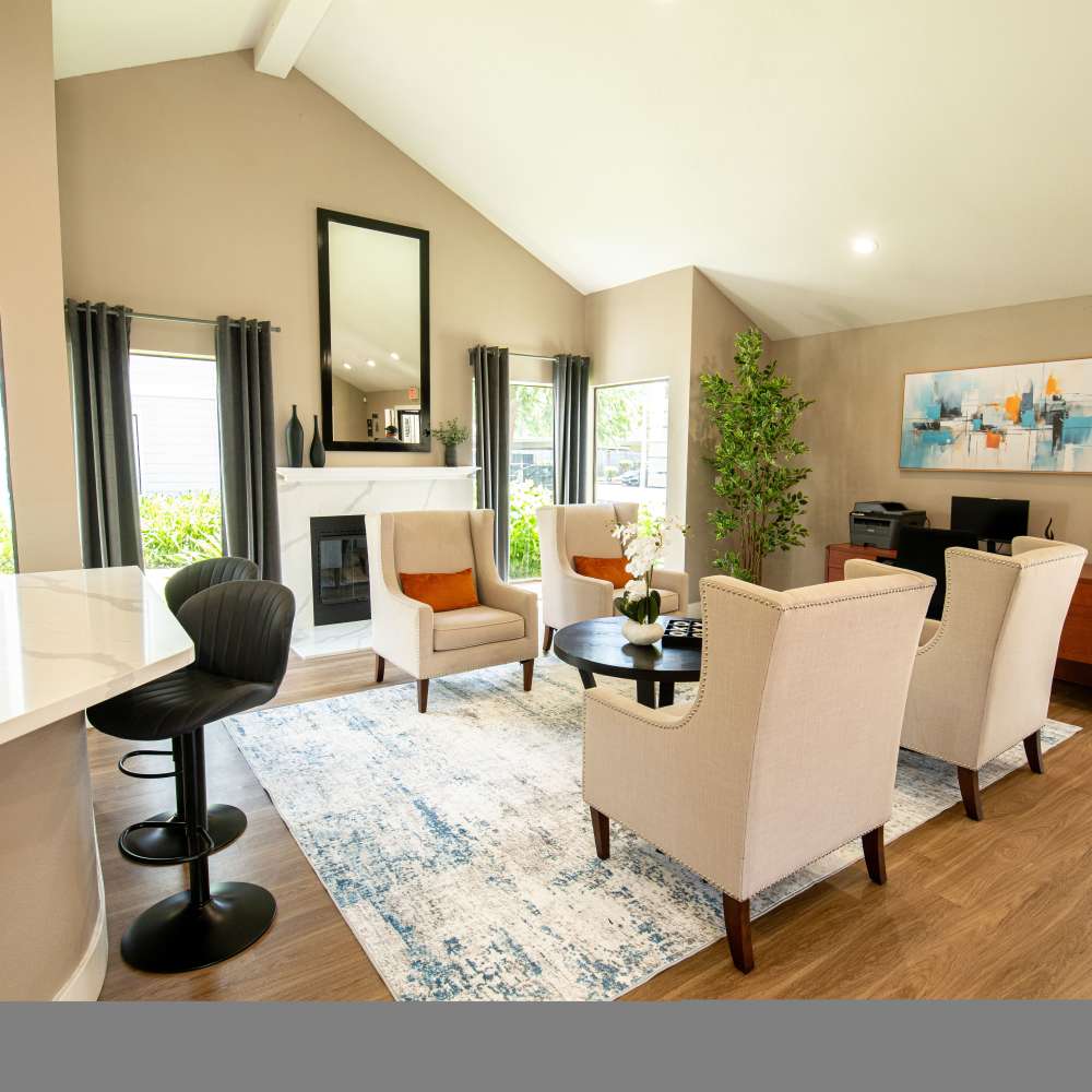 Clubhouse with seating area and coffee table with game