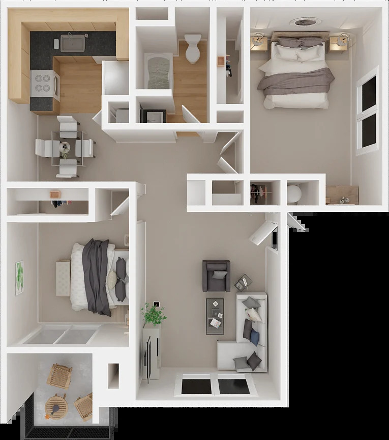 2 Bed / 1 Bath, 809 sq. ft.