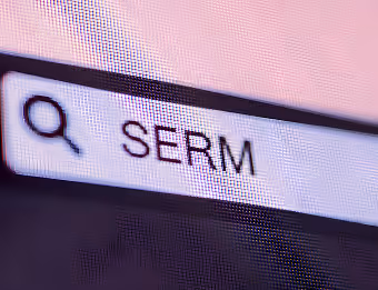 Close-up of a search bar with the word 'SERM' typed and a magnifying glass icon on the left.