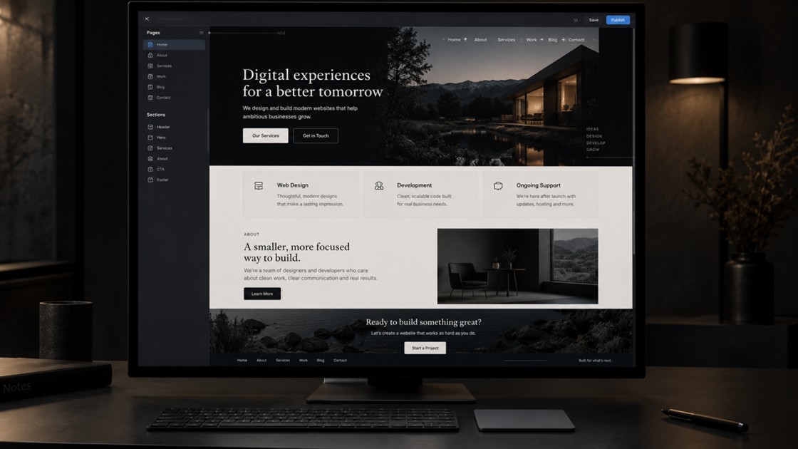Custom website design and development interface showing a structured business website layout ready for implementation